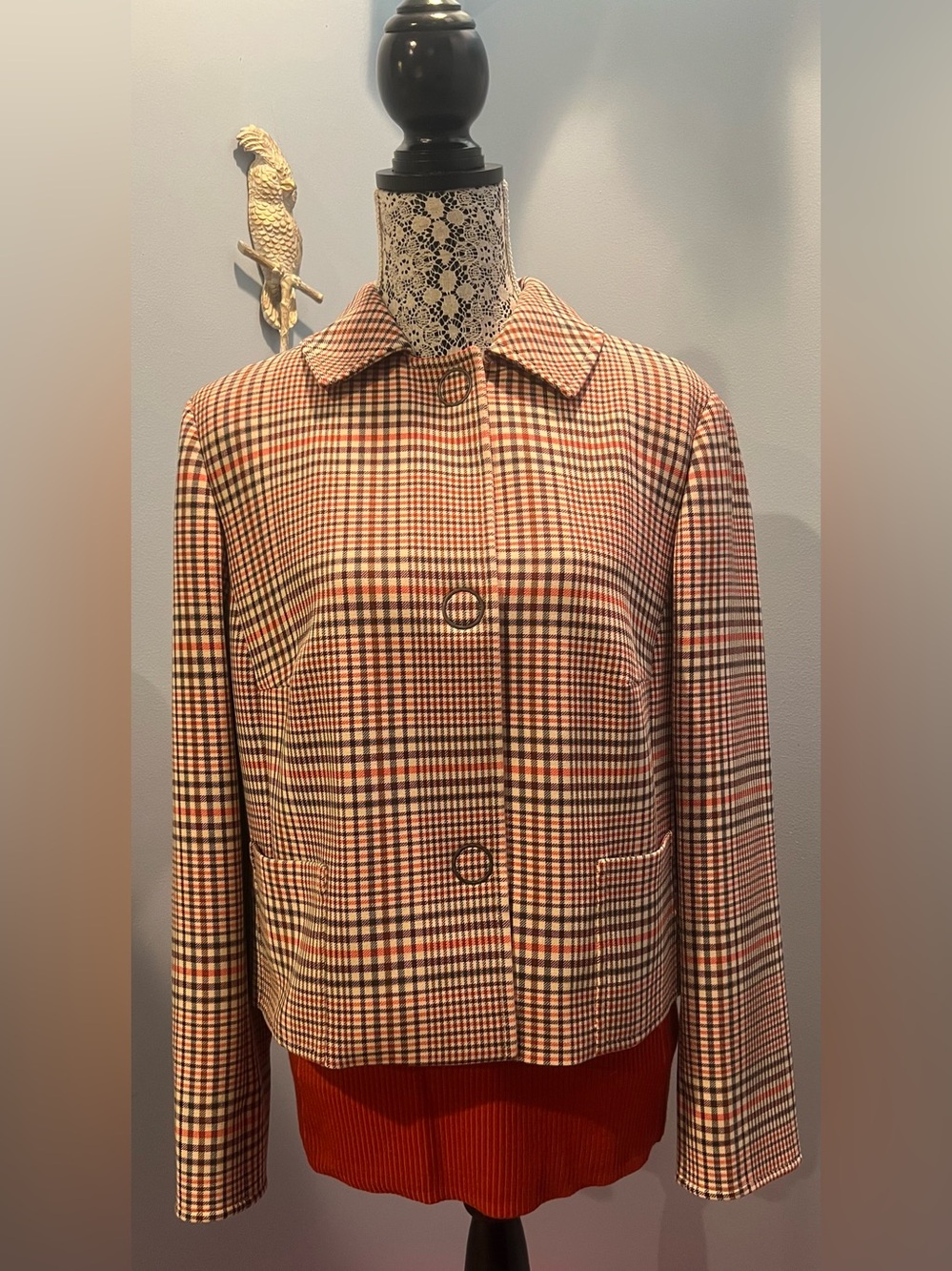 Akris Punto Plaid Cropped Jacket Blazer in colors Fuji-Sand-Wave